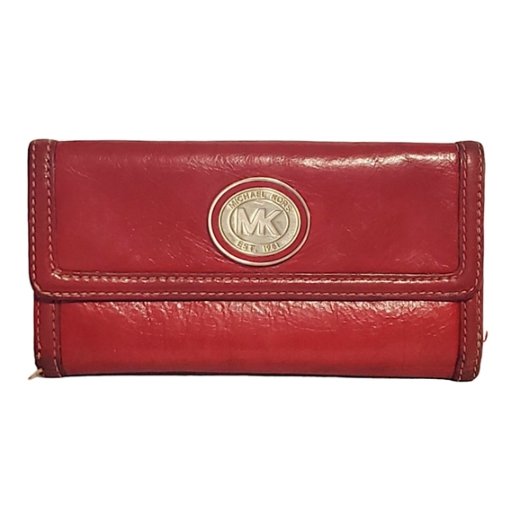 MK Michael Kors Red Leather long wallet vintage silver hardware 4 in. X  7.5 in. - Picture 11 of 11